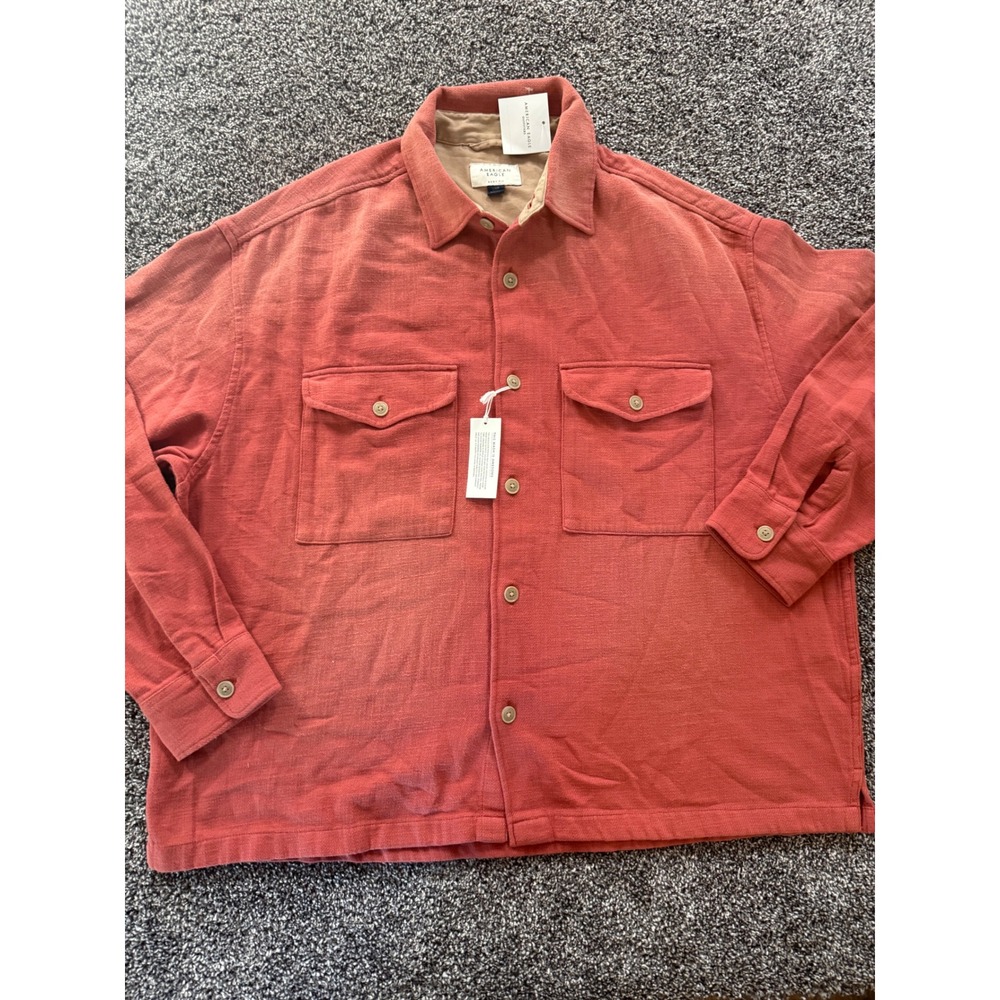American Eagle Mens Boxy Fit Cotton Button Down Shirt Burnt Orange Large NWT